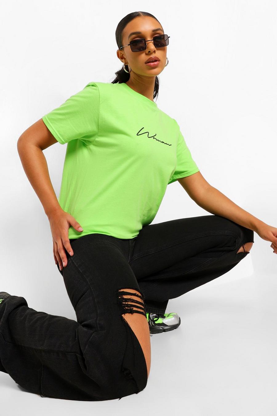Camiseta con firma “Woman”, Lime image number 1