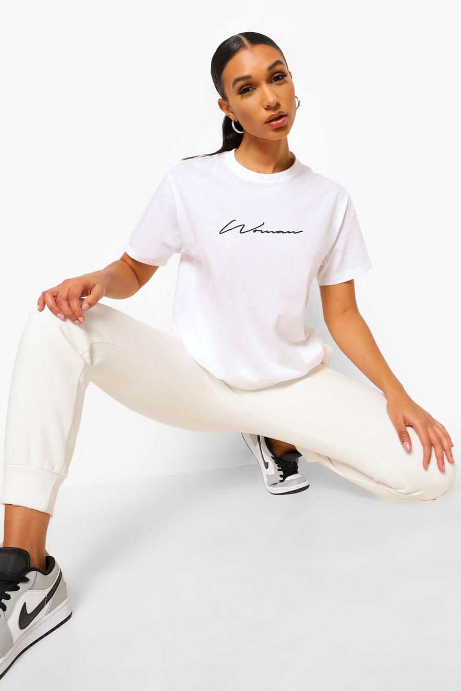 Camiseta con firma “Woman”, Blanco image number 1
