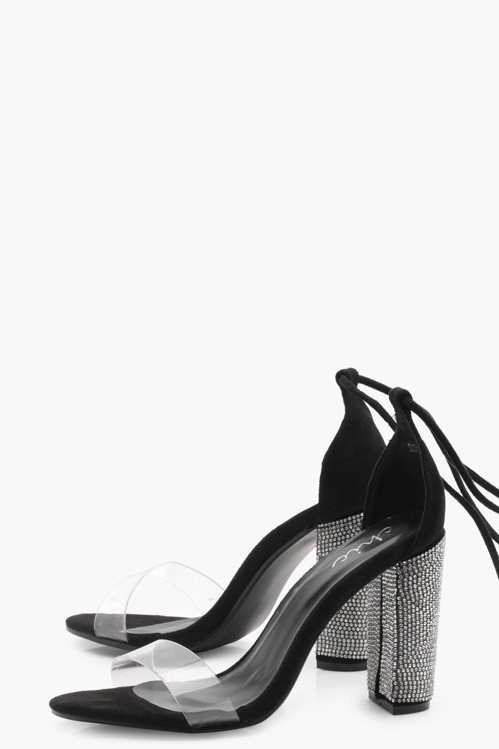 Molly Diamante Lace up Heels With Clear Strap