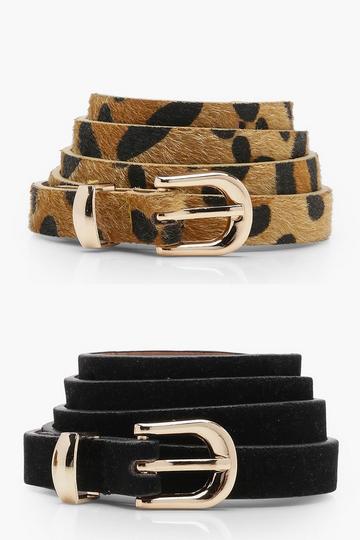 2 Pack Leopard And Suedette Belt black