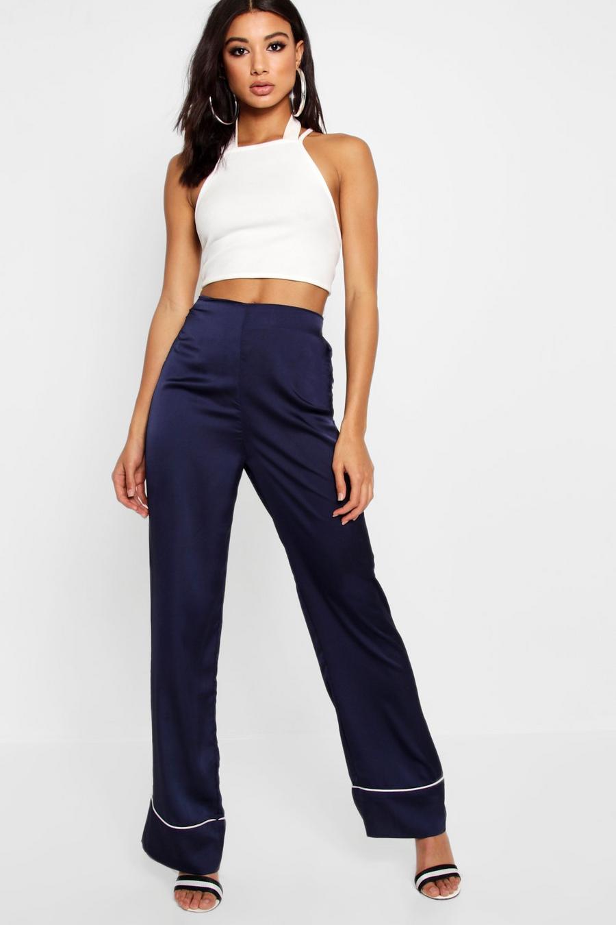 Contrast Trim Wide Leg Pants image number 1