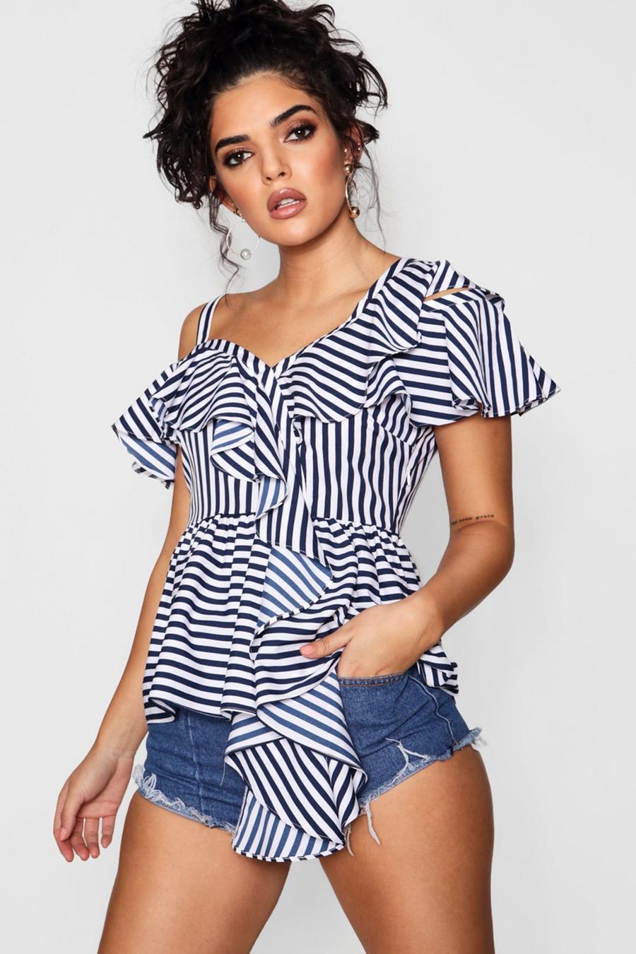 Navy Deconstructed Striped Top image number 1