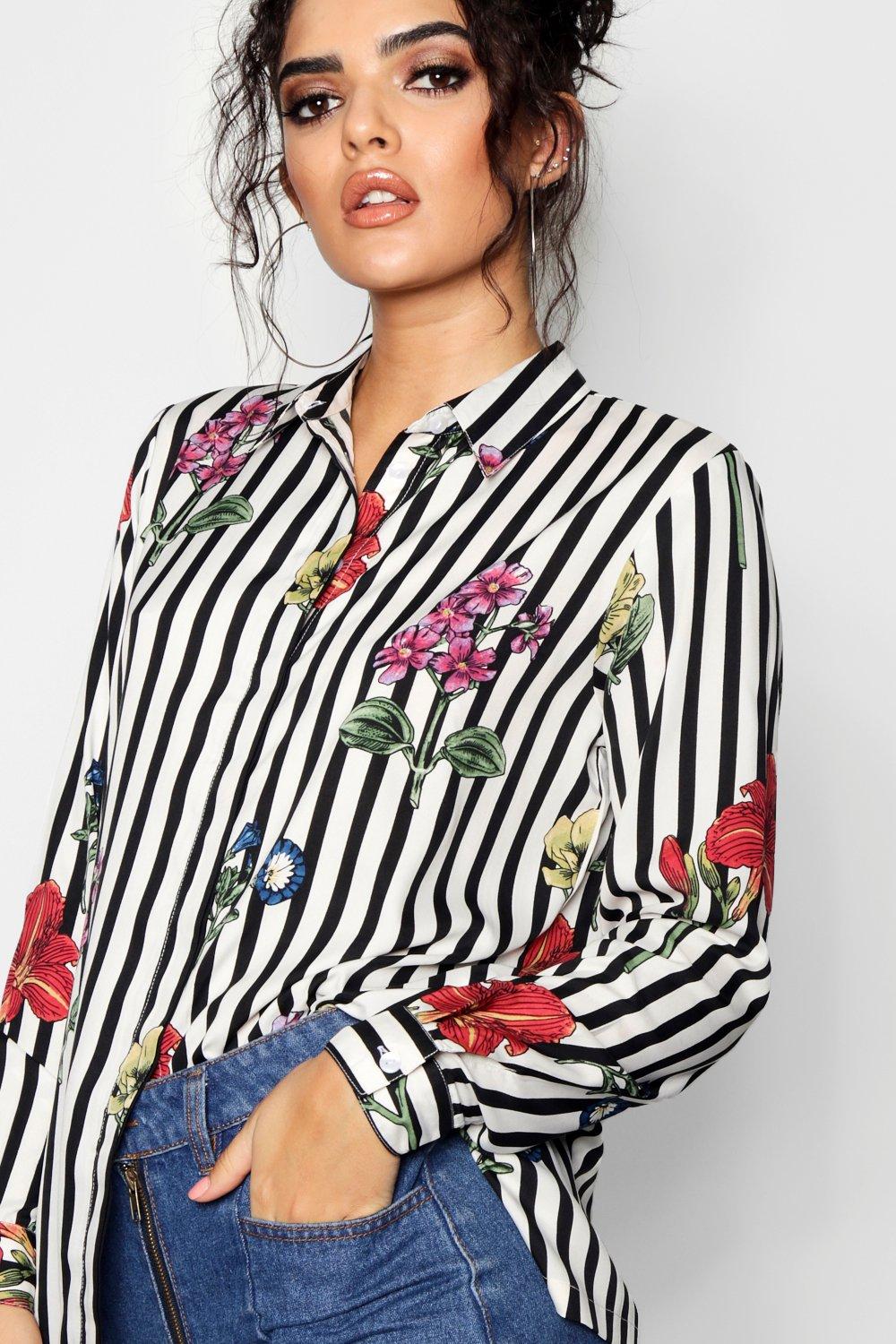 Striped Floral Woven Shirt