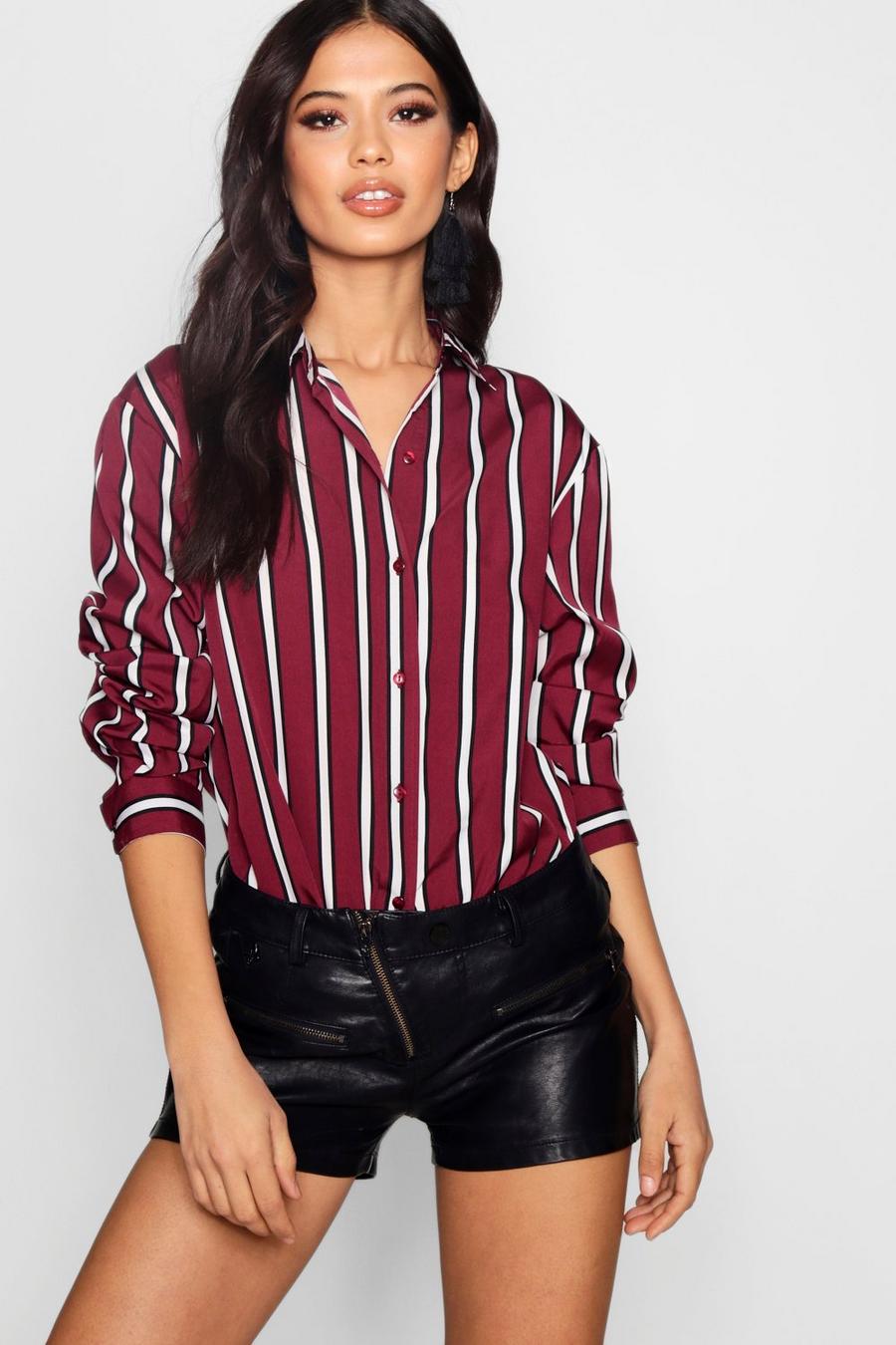 Esme Stripe Oversized Shirt, Wine image number 1
