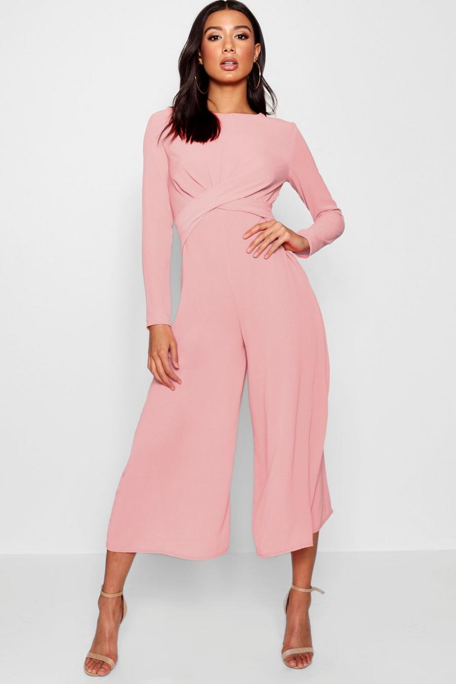 Blush Jumpsuit i culottemodell med omlottdetalj image number 1