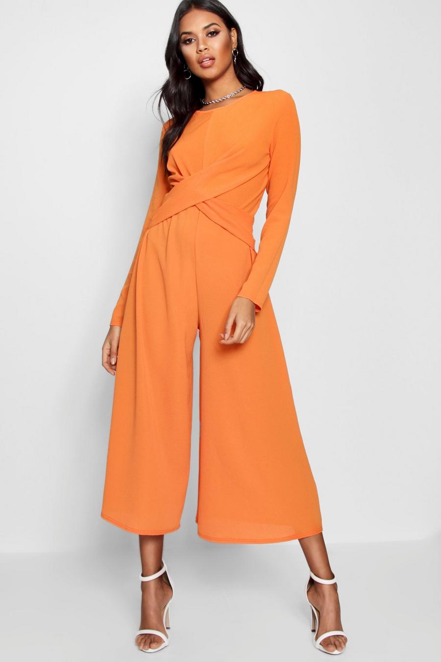 Culotte-Jumpsuit mit Zierknoten, Orange image number 1