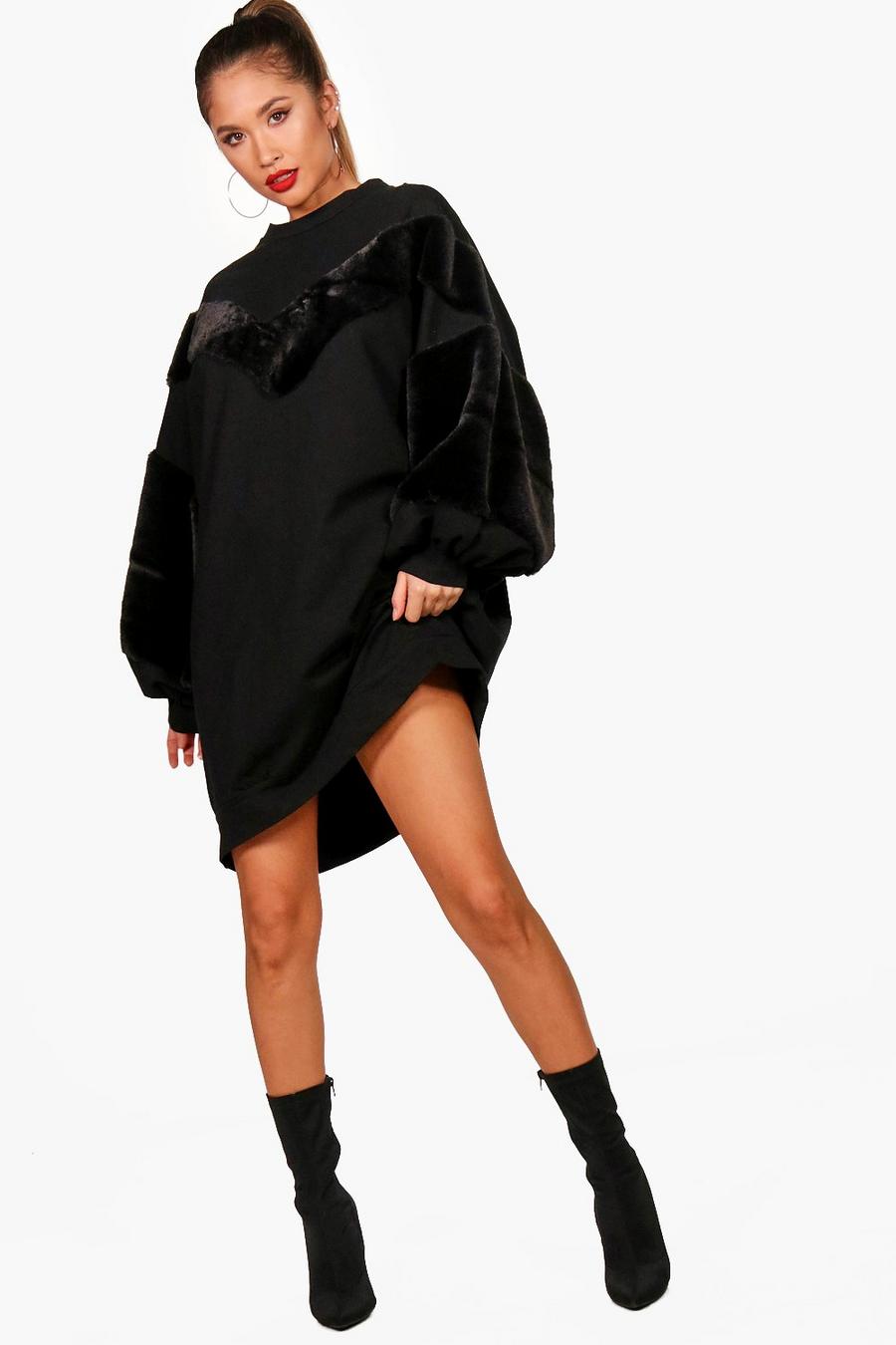 Carolina Chevron Faux Fur Sleeve Sweat Dress image number 1