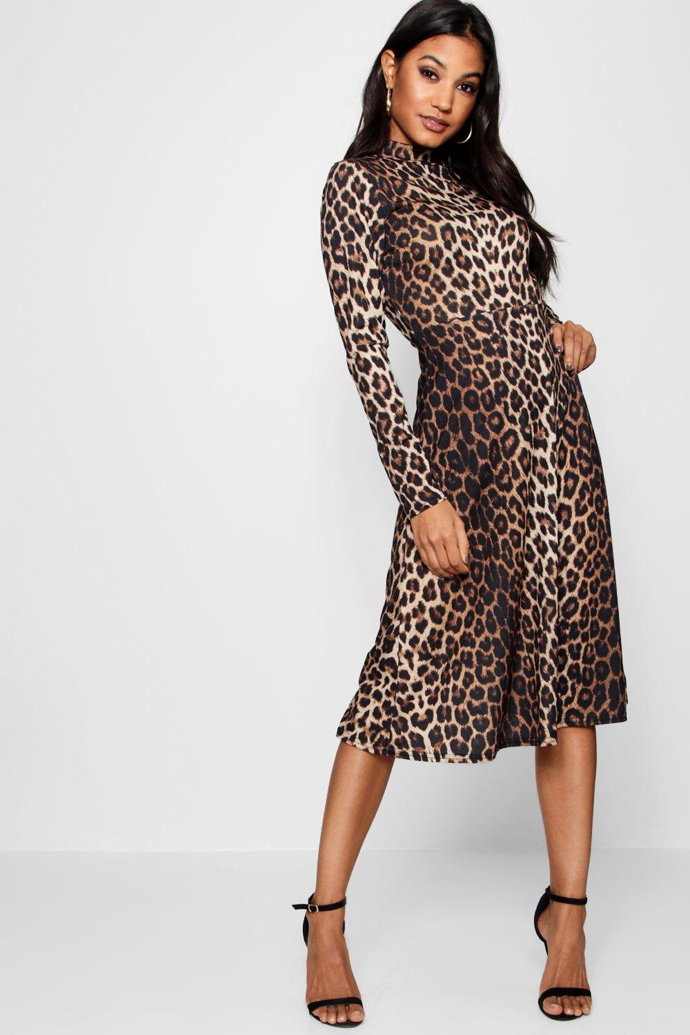 long sleeve leopard dress