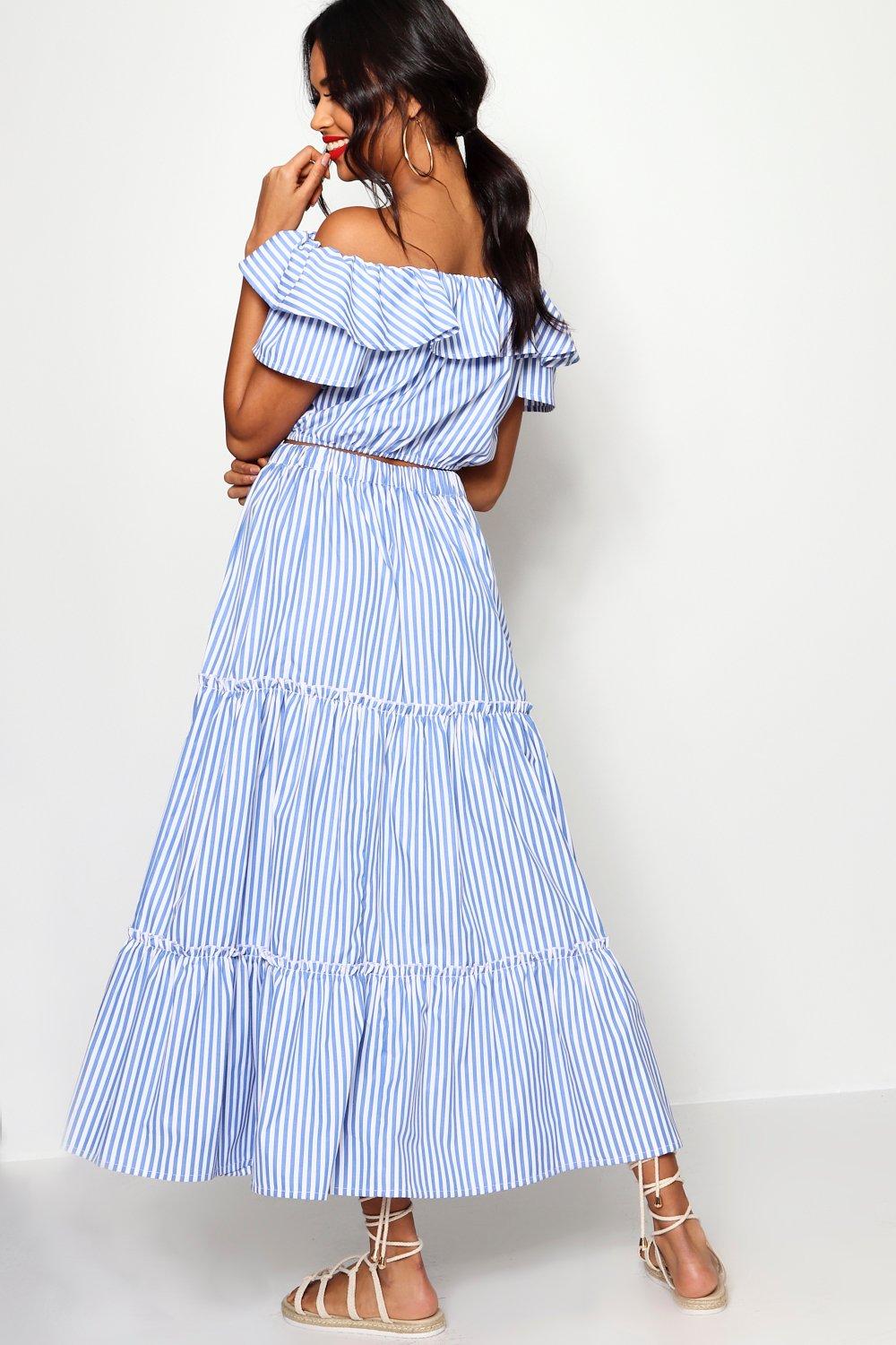 blue and white striped co ord