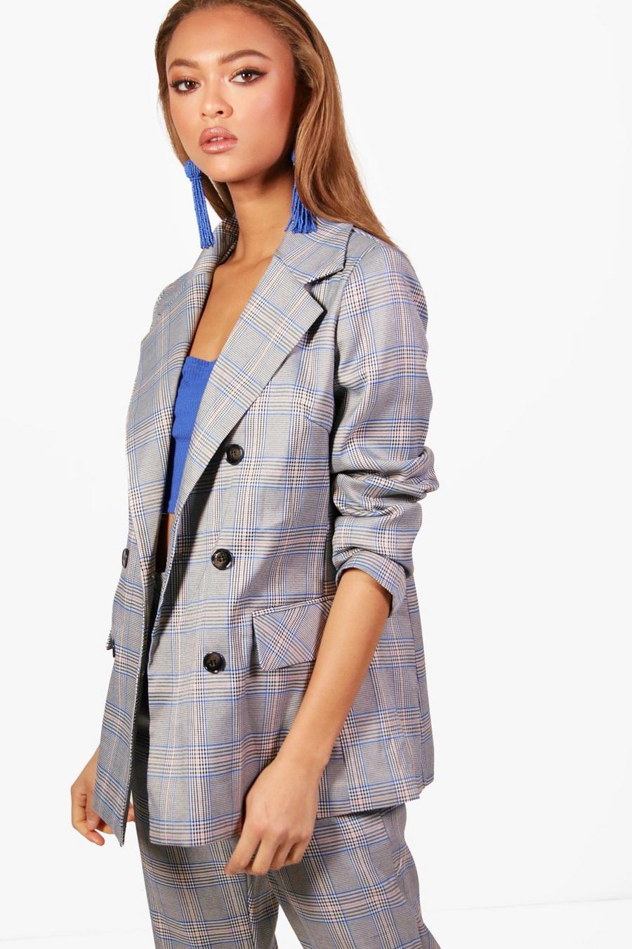 Blue Checked Double Breasted Blazer image number 1