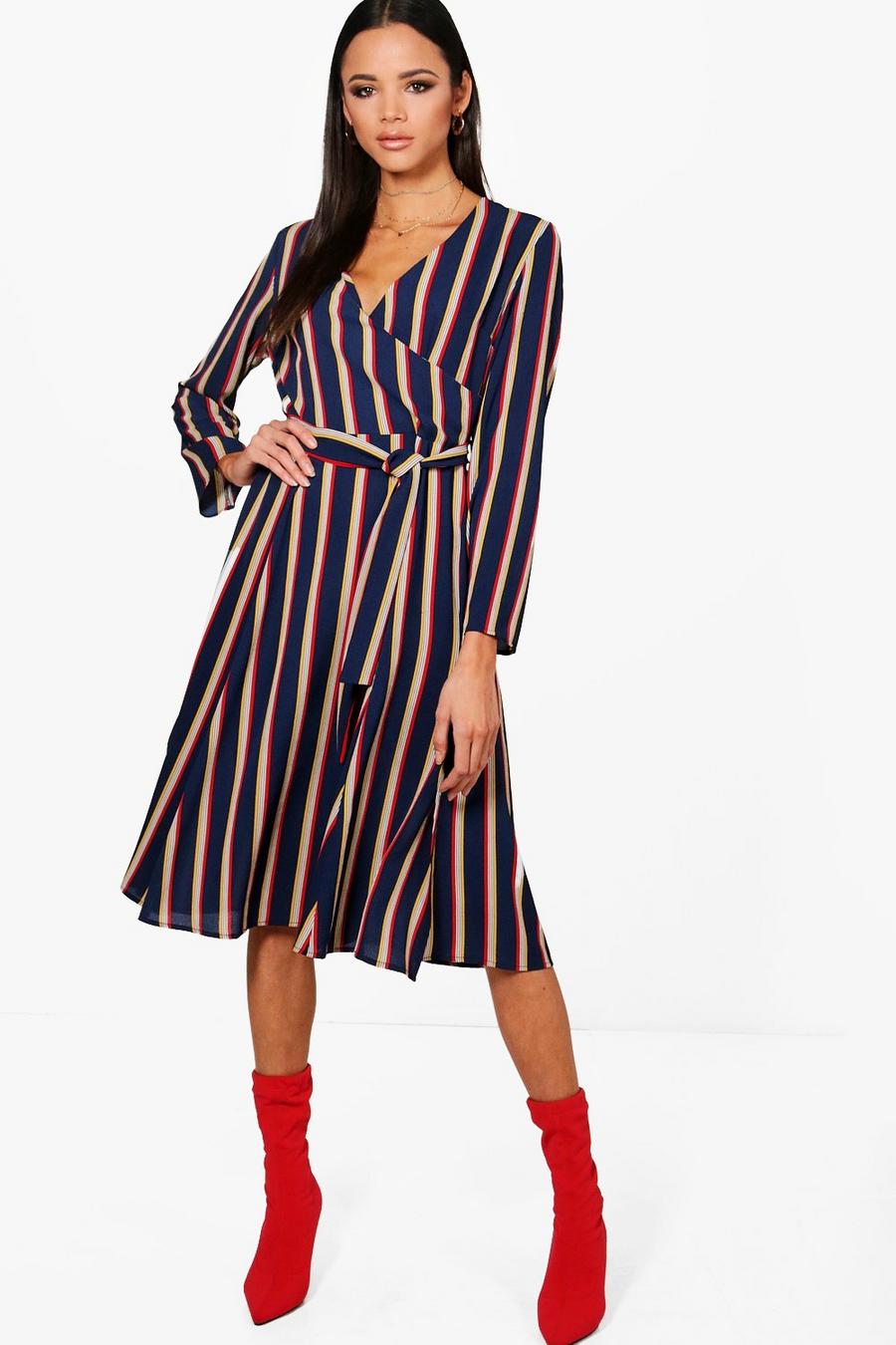 Stripe Wrap Midi Dress image number 1