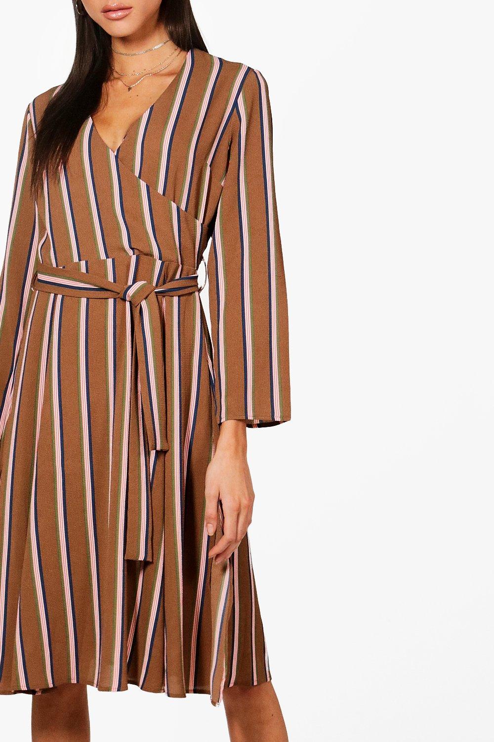 Stripe wrap midi store dress