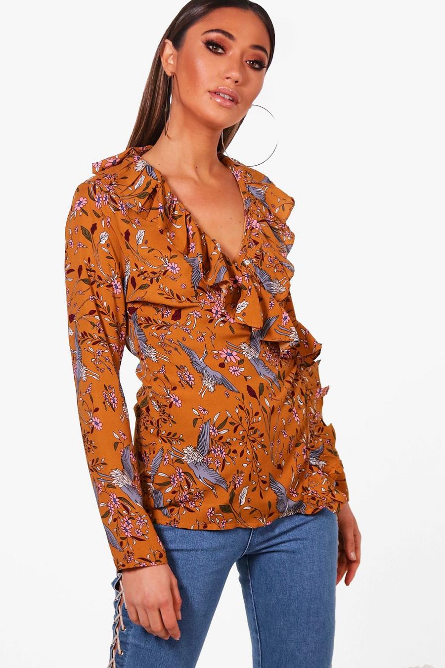 Amber Printed Woven Ruffle Front Blouse image number 1