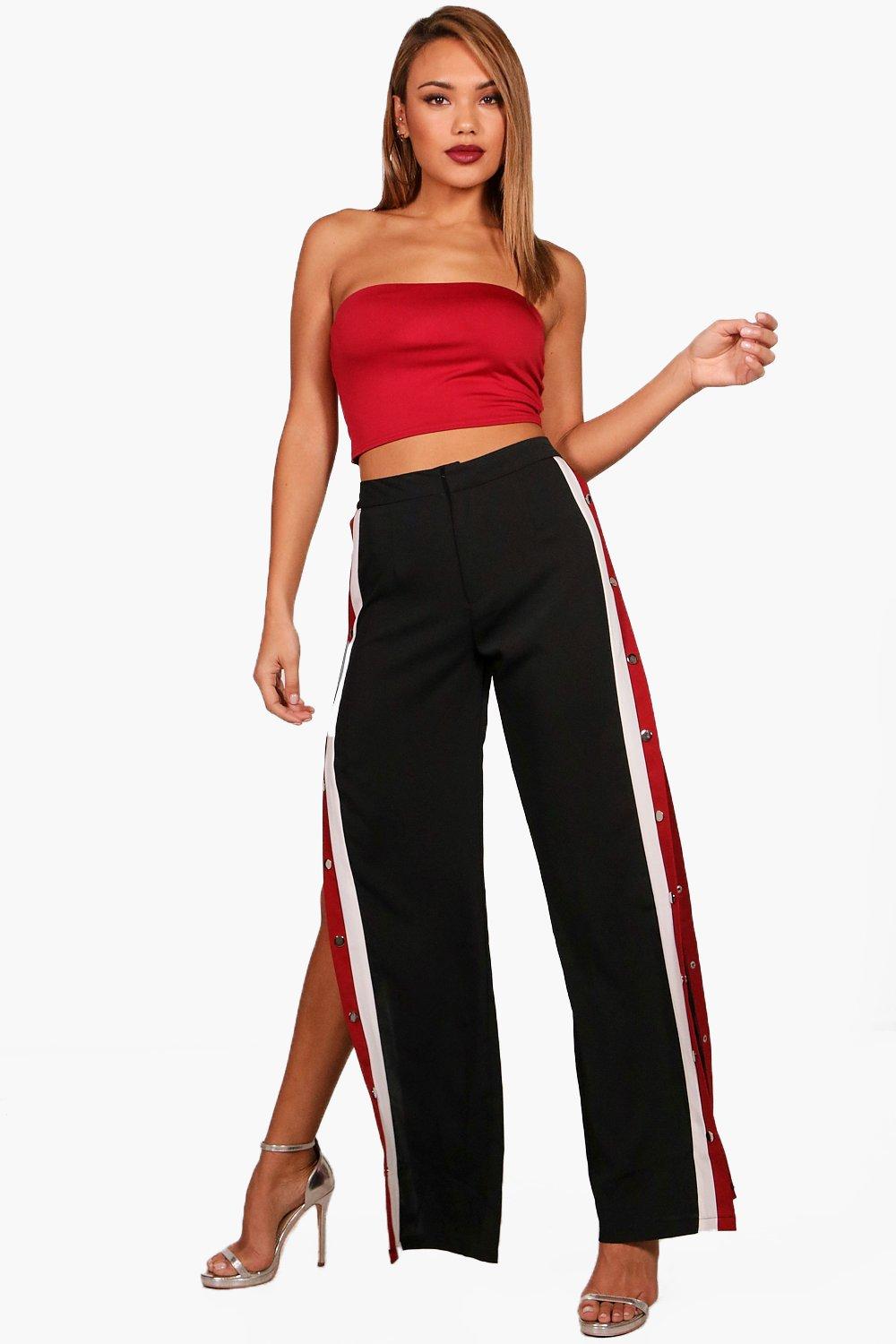 wide leg side stripe trousers