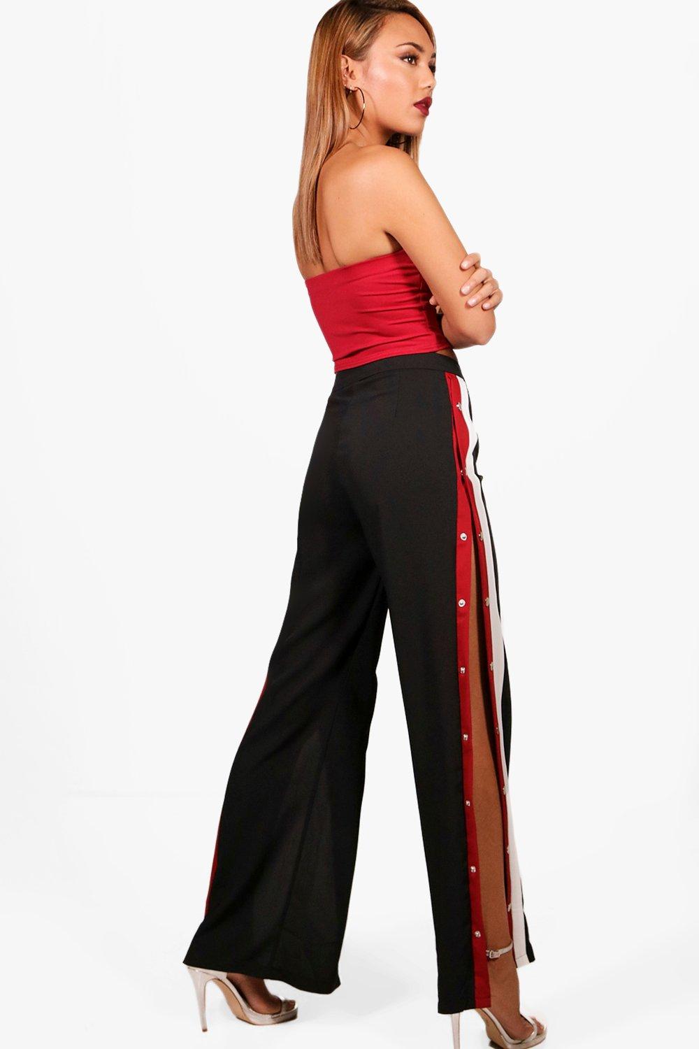 Popper Side Stripe Wide Leg Pants