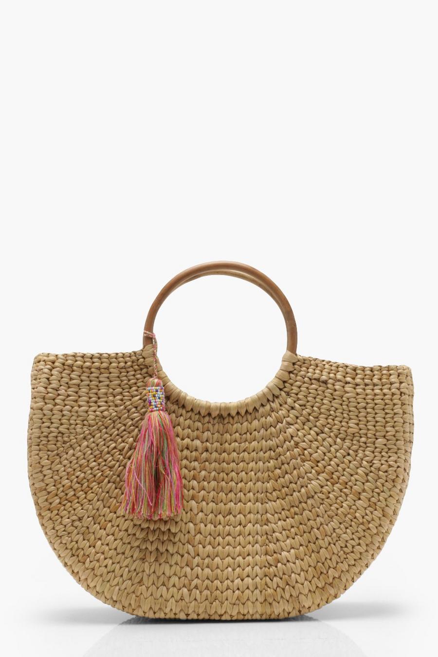 Cream white Bamboo Handle Structured Straw Bag image number 1