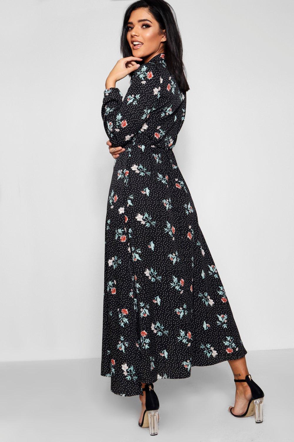 floral printed maxi shirt dress