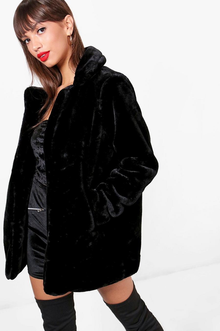 Black Maddie Collared Faux Fur Coat image number 1