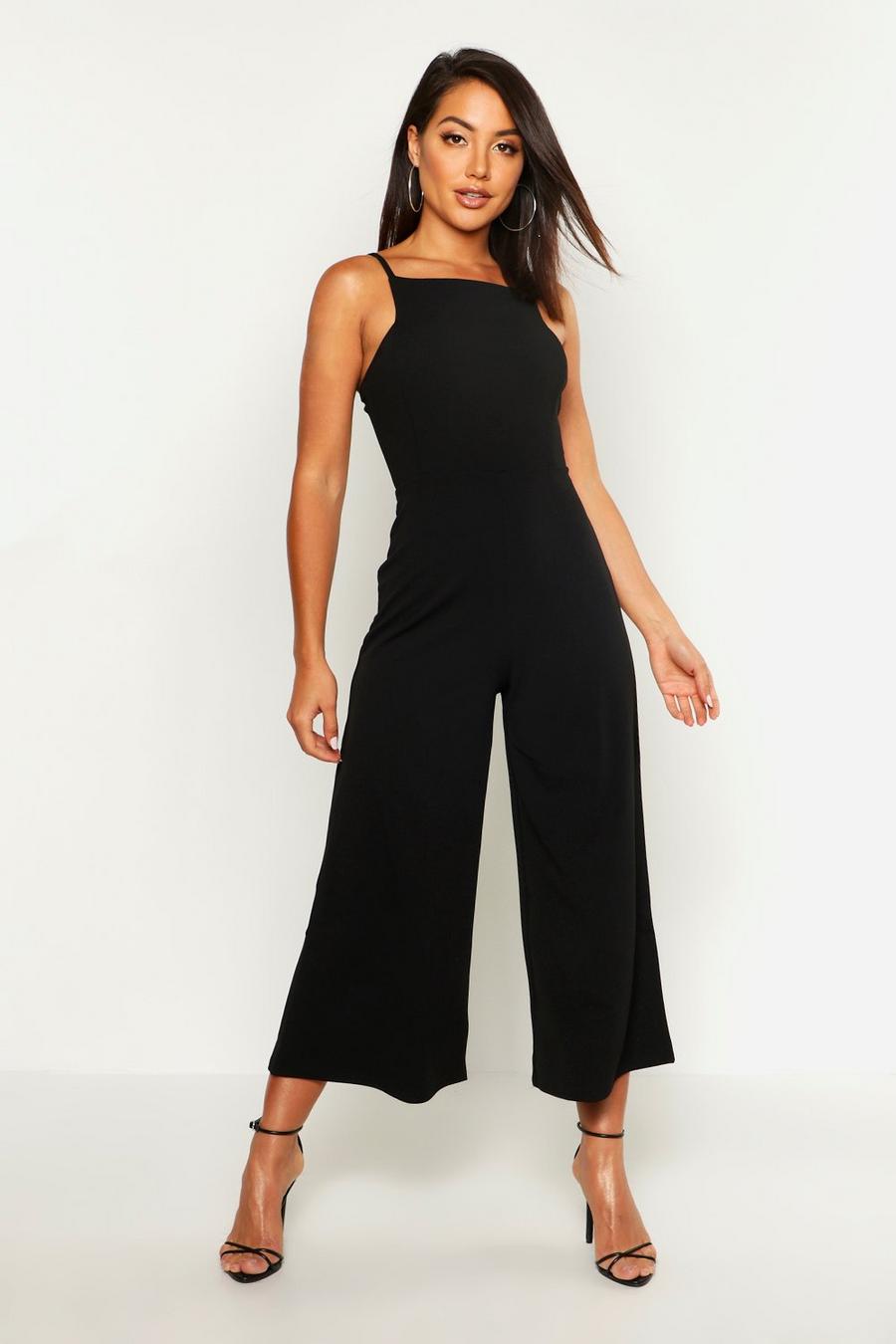 Black Jumpsuit i culottemodell med fyrkantig skärning image number 1