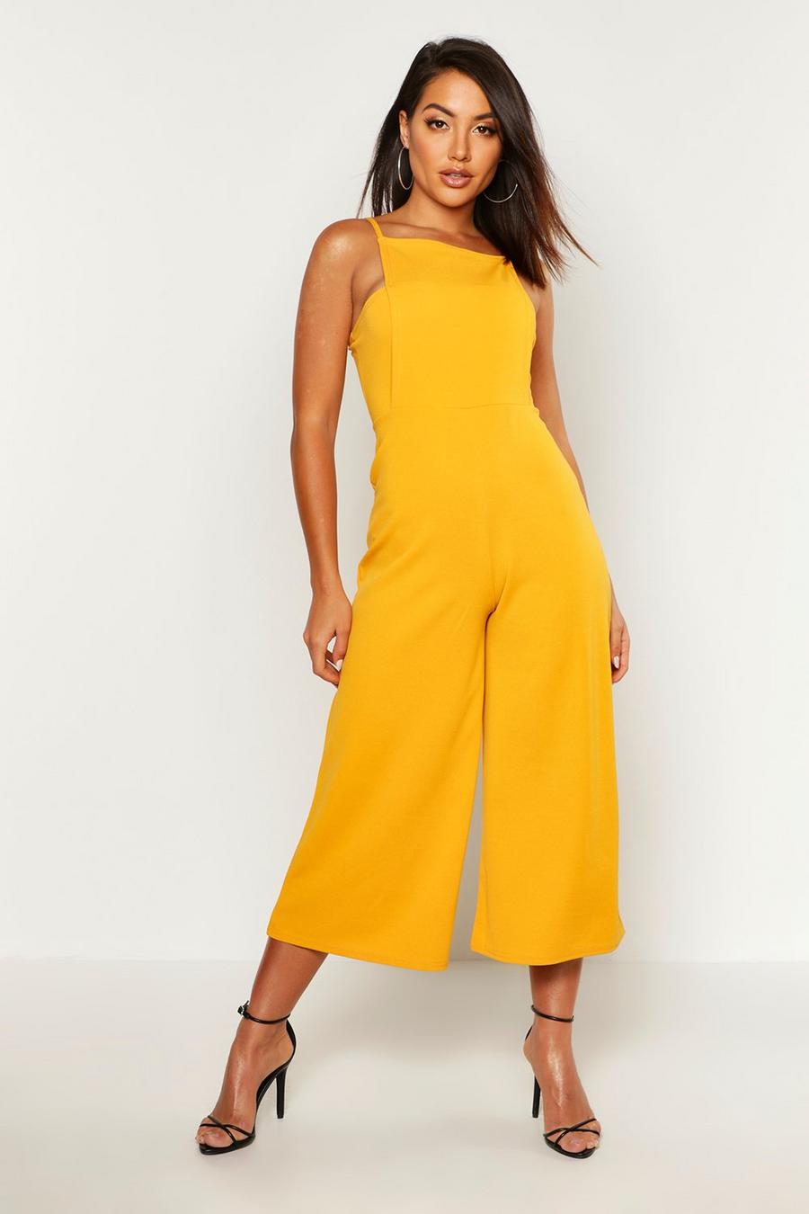 Mustard yellow Square Neck Culotte Jumpsuit image number 1