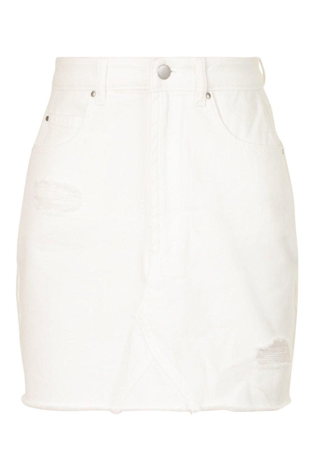 boohoo white denim skirt