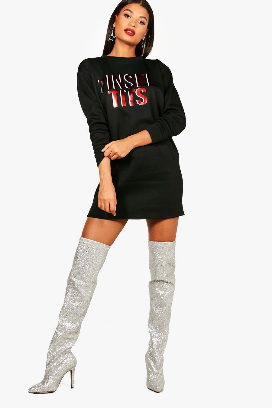 Black Christmas Tinsel Sweat Dress image number 1