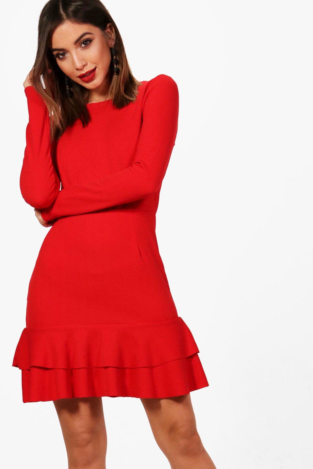 boohoo red long sleeve dress