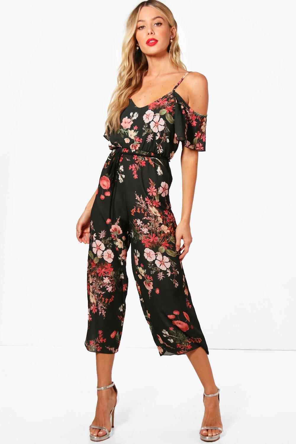 Cold shoulder floral jumpsuit on sale