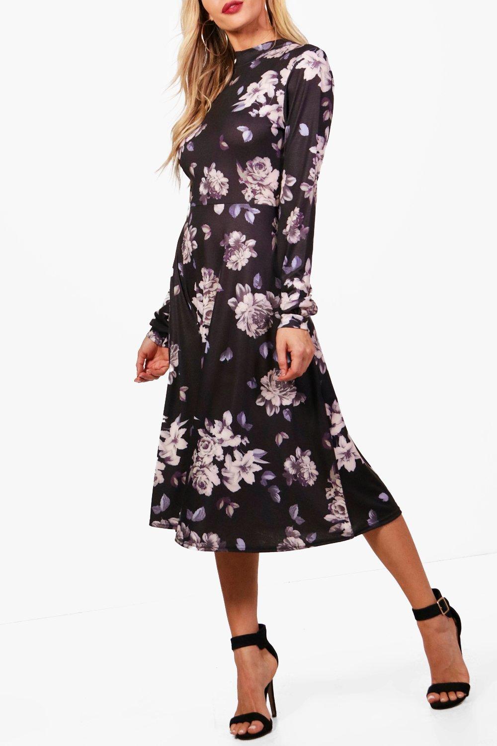 halter neck floral midi dress