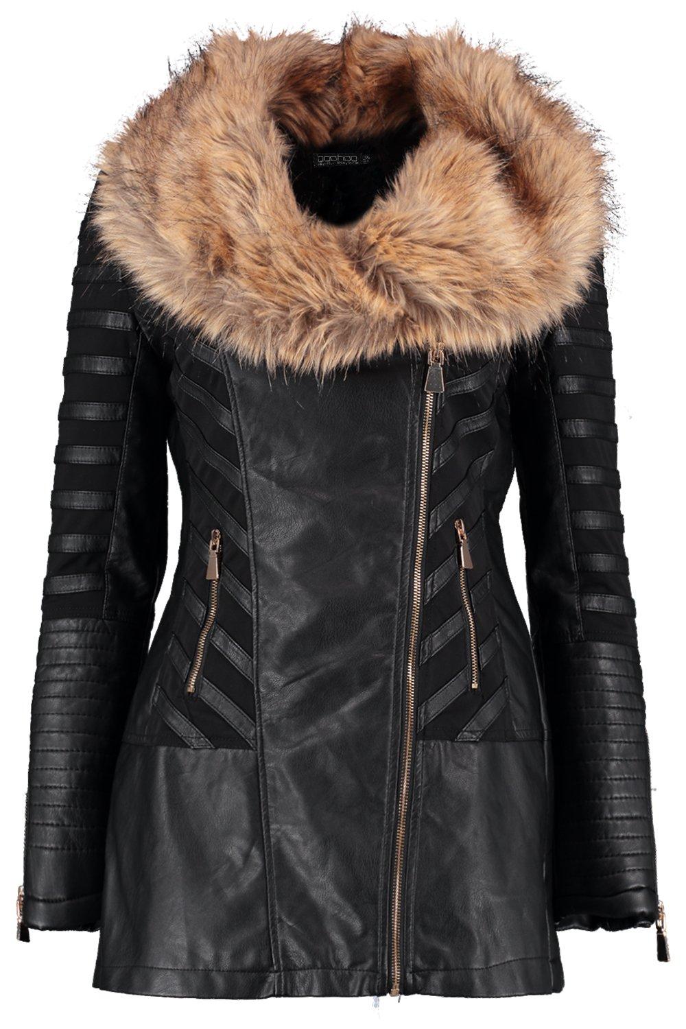 Fur collar biker hotsell