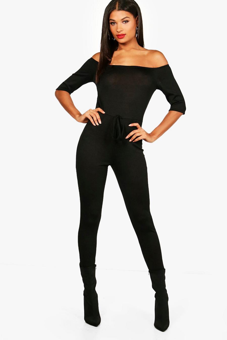 Bardot Knitted Jumpsuit, Black image number 1