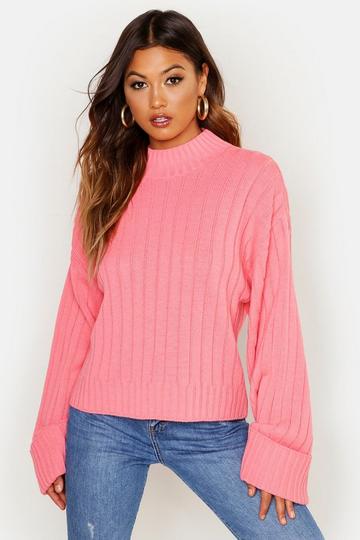 Maxi Wide Sleeve Wide Rib Sweater coral