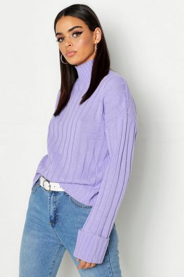 Lilac Purple Maxi Wide Sleeve Wide Rib Sweater