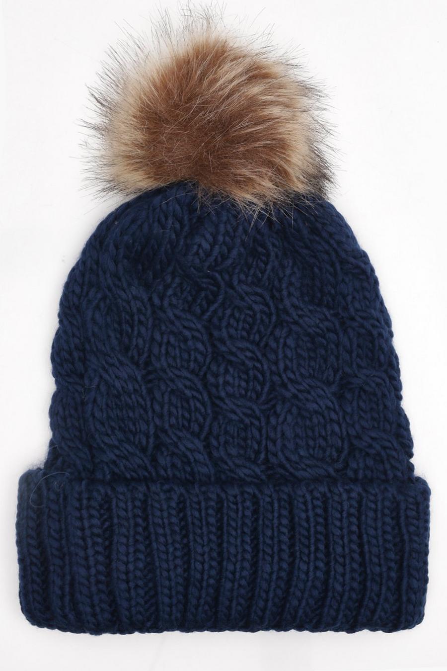 Ria Fleece Lined Cable Knit Beanie Hat image number 1