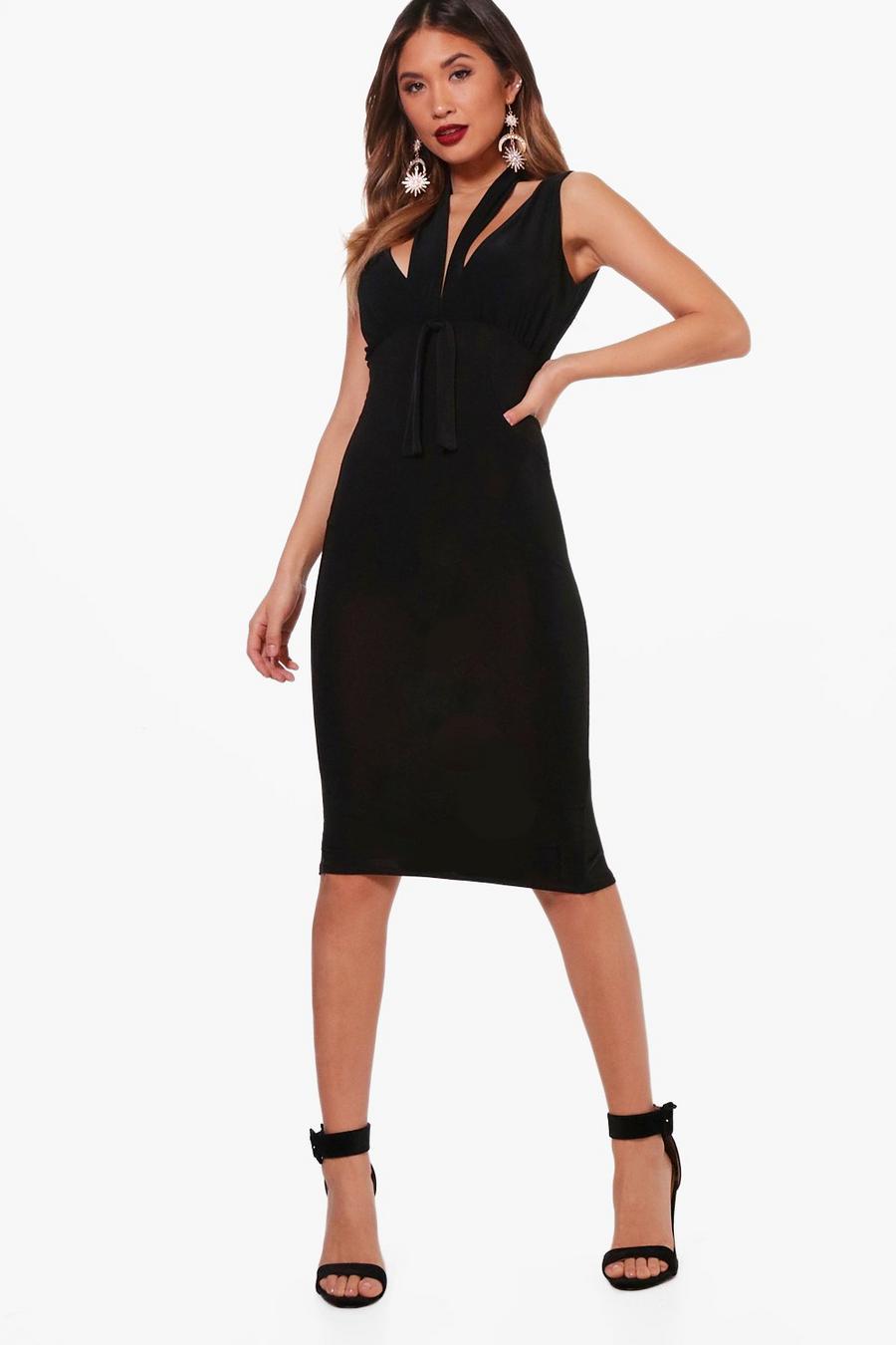 Strappy Plunge Bodycon Dress, Black negro image number 1