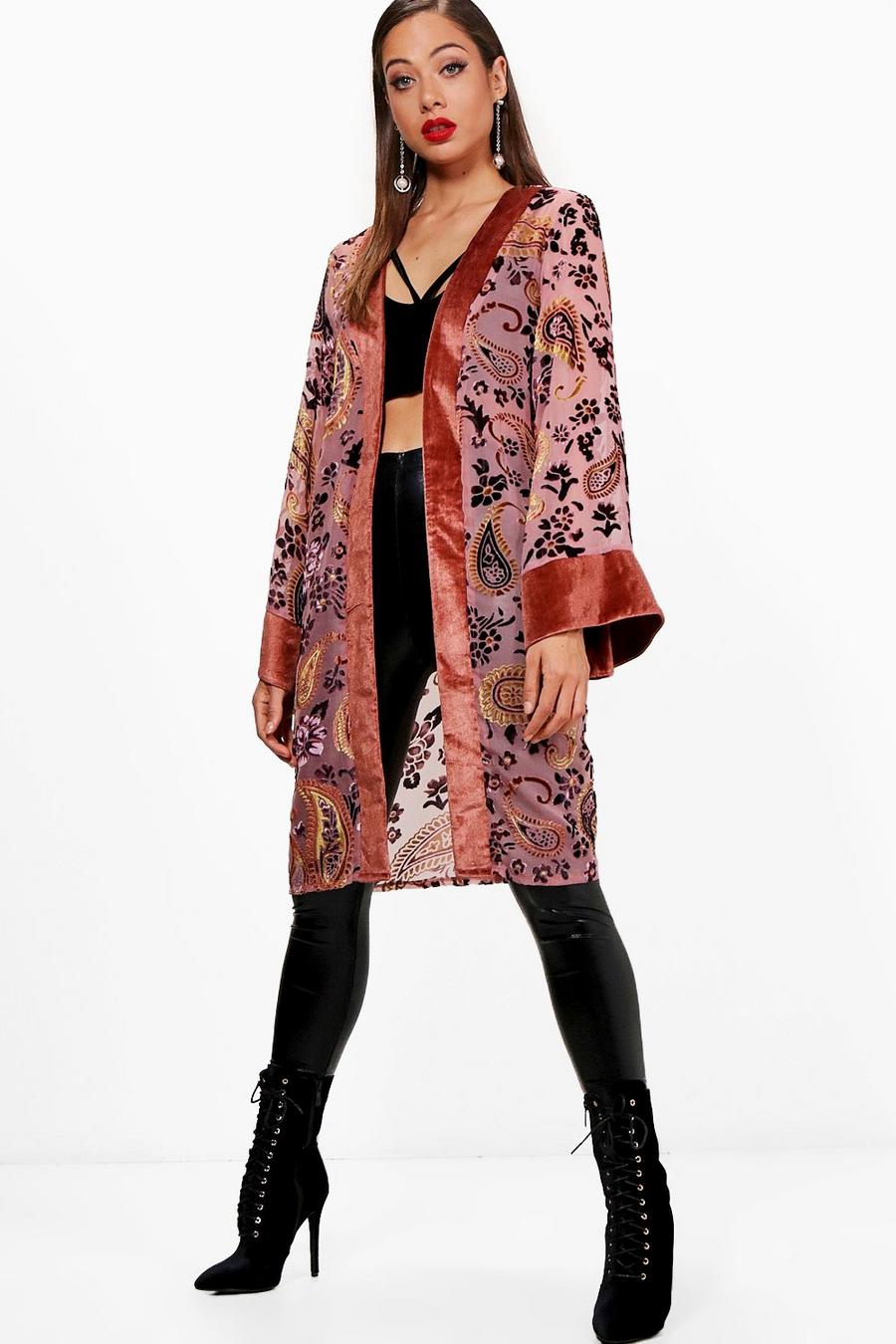 Devore Velvet Kimono, Mauve image number 1