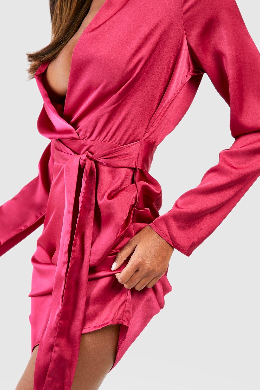 Satin wrap outlet dress boohoo