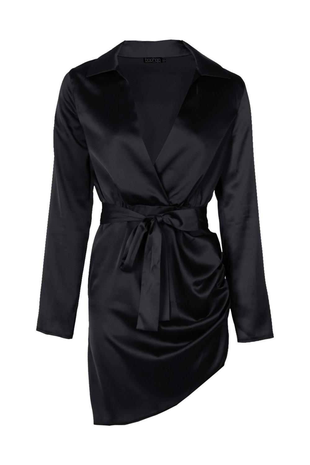 boohoo satin black dress