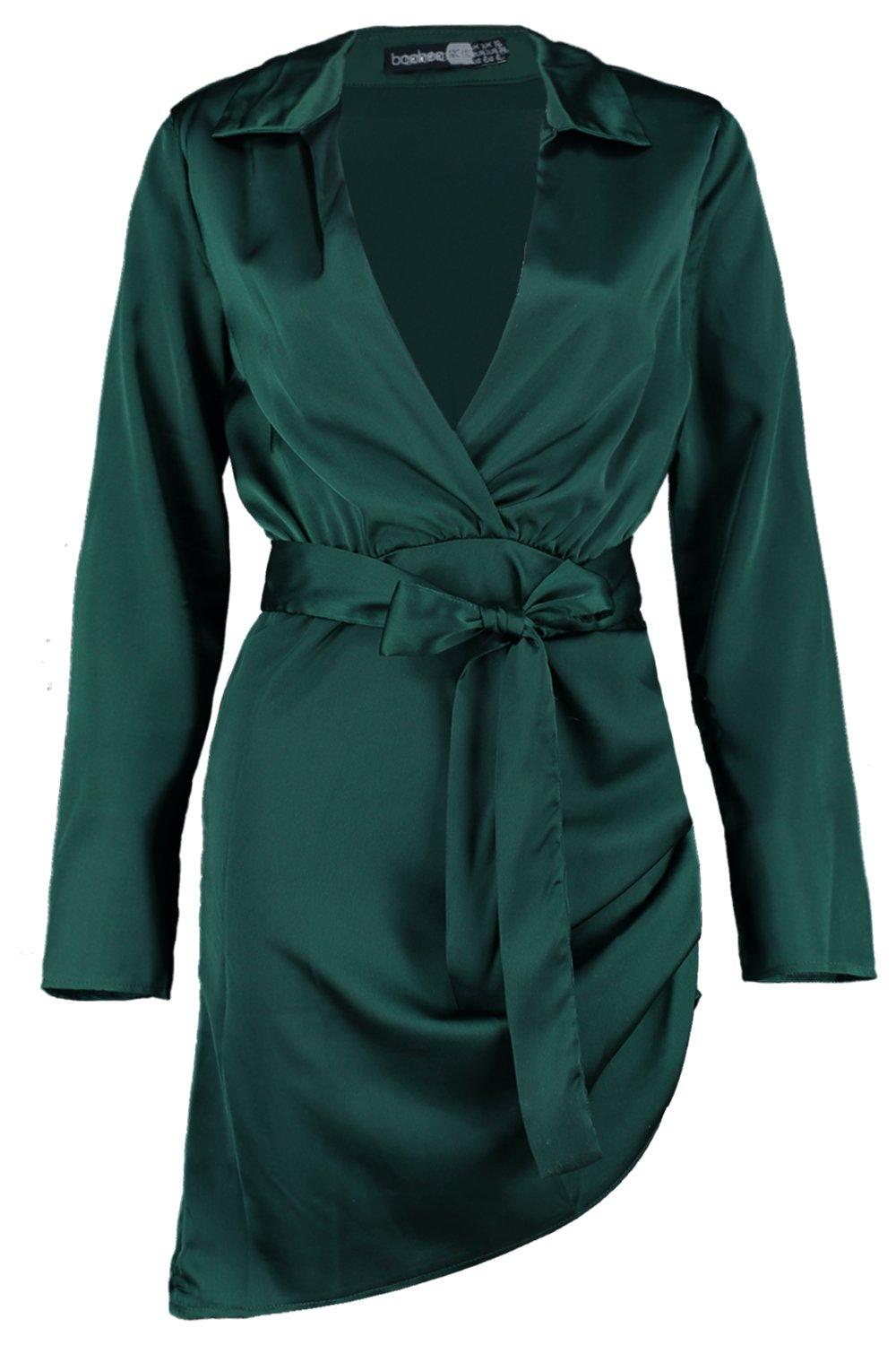 satin wrap detail dress