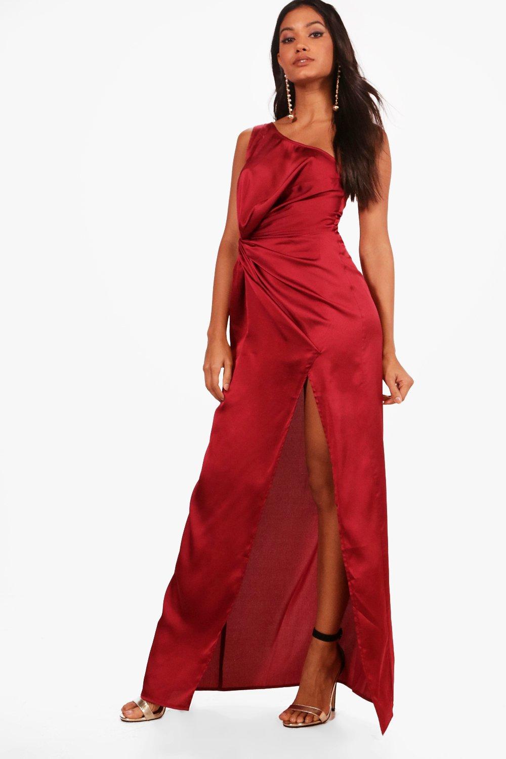 one shoulder ruched maxi dress