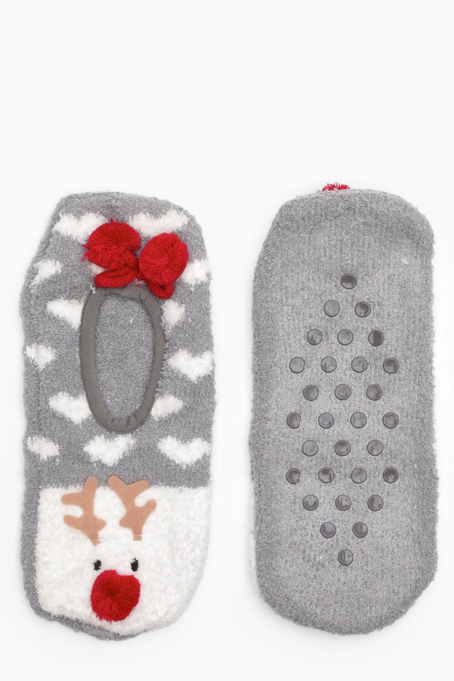 Julia Christmas Reindeer Slipper Socks, Grey image number 1
