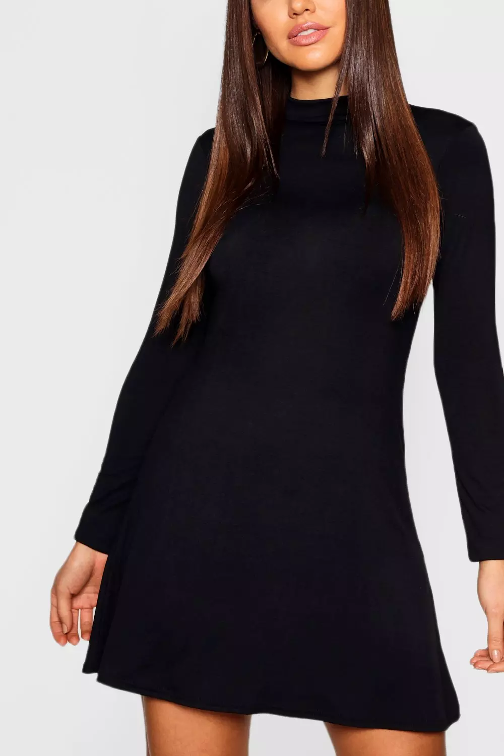 High neck long on sale sleeve swing dress