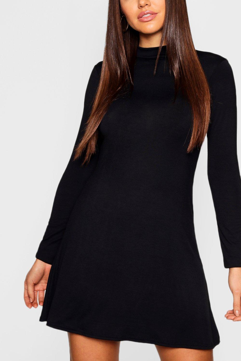 high neck long sleeve swing dress