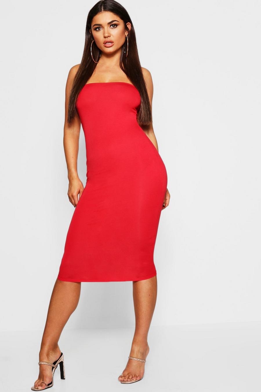 Red Strapless Bodycon Midi Jurk image number 1