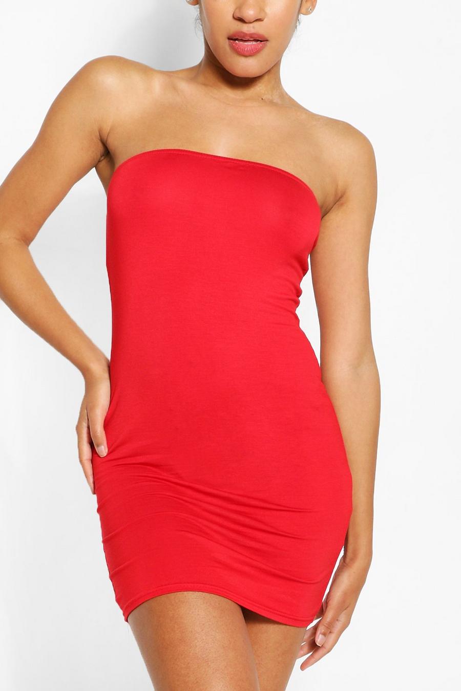 Red Bandeau Jersey Bodycon Dress