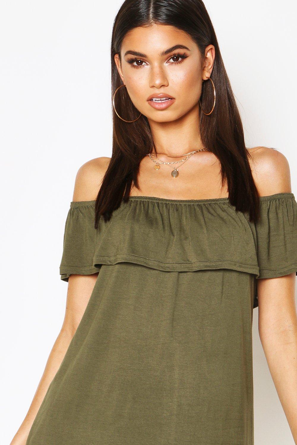 off the shoulder jersey dress