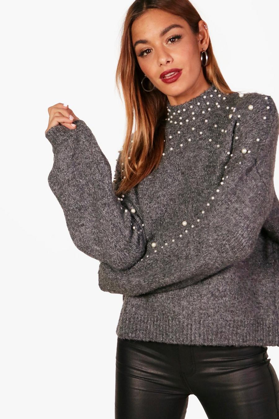 Laura Pearl Detail Knitted Jumper, Black negro image number 1