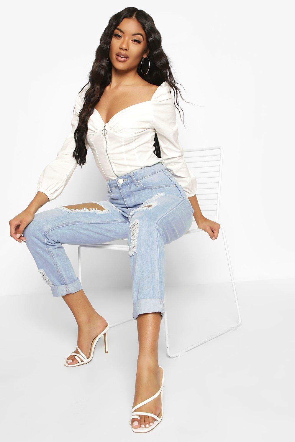 light blue high waisted mom jeans