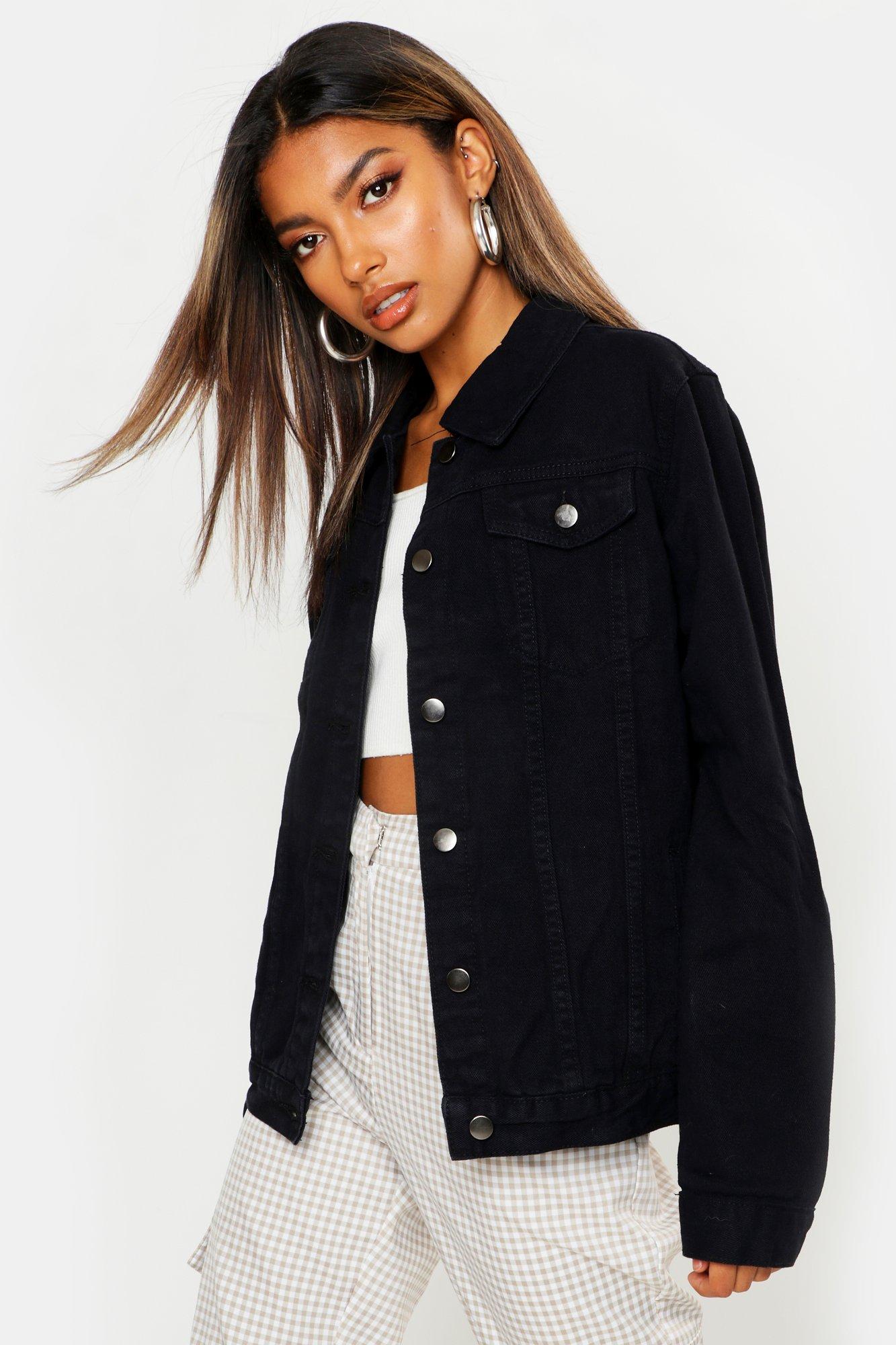 Oversized Black Denim Jacket | boohoo