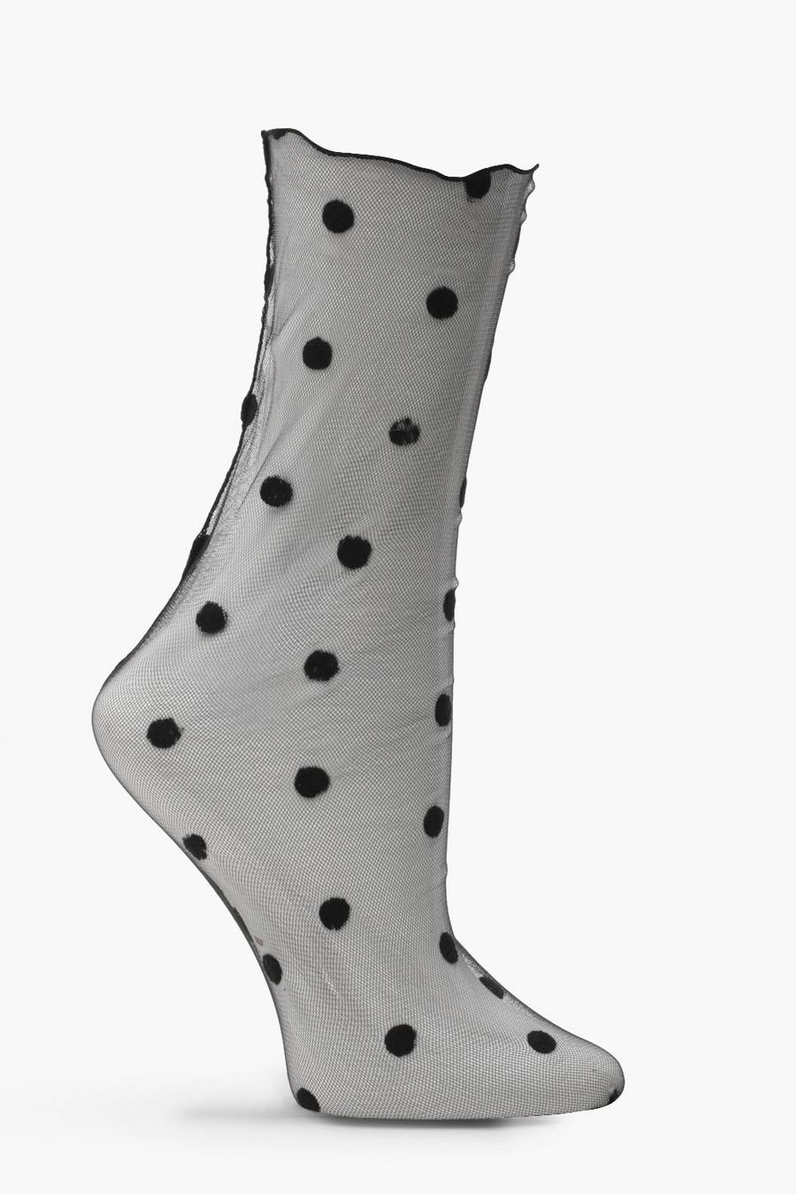 Black Ellie Polka Dot Mesh Ankle Socks image number 1